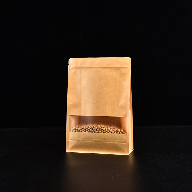 厂家批发牛皮纸六边封自立袋开窗加厚坚果茶叶干果包装密封袋logo