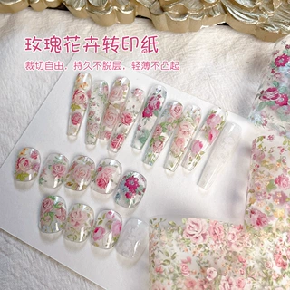 日式蕾丝花卉美甲转印纸玫瑰碎花装饰贴转印清晰服帖美甲批发