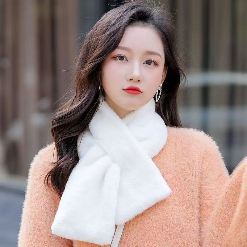 围巾女轻奢高级感百搭双面毛绒加厚围脖纯色少女可爱显白保暖围巾