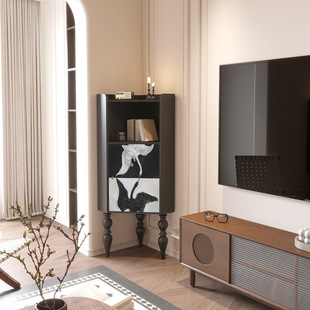French Black and White Swan Solid Wood Triangle Cabinet Bedroom Corner Corner Cabinet Living Room Sofa Corner Cabinet Restaurant Storage Cabinet