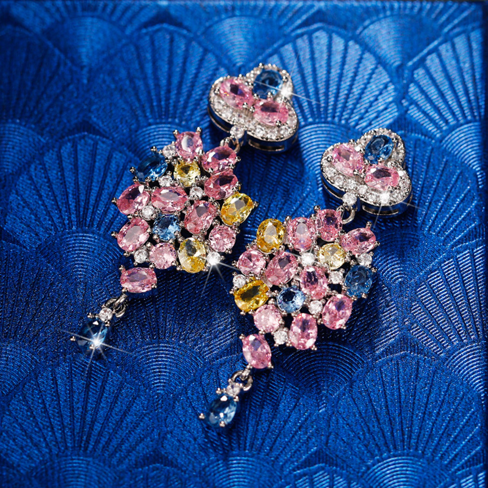 Cao Shi's Temperament Colorful Zircon Flower Earrings Exquisite Three Dimensional Camellia Flower Earrings New Product_voghion.com