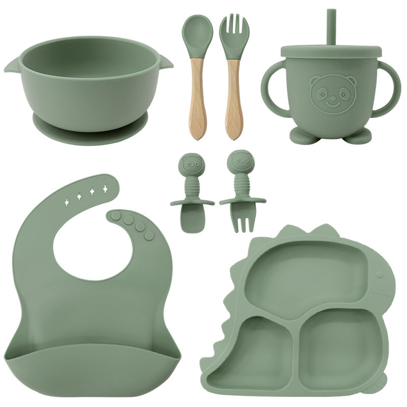 Baby Products Factory Vajilla para bebés Juego de vajilla de silicona para recién nacidos Juego de vajilla para niños de dibujos animados Juego de complementos alimenticios