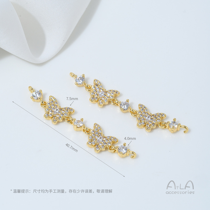 14K包金镶锆石蝴蝶葫芦樱花吊坠双吊手工diy珍珠手链项链吊饰配件|undefined