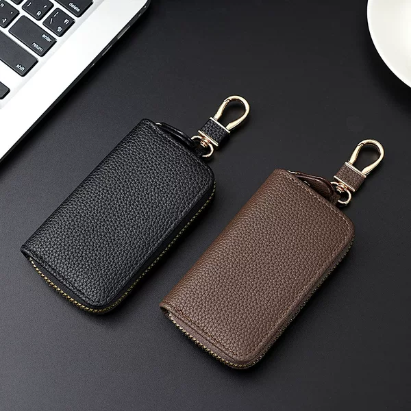 New fashion litchi pattern multifunctional key case men's and women's key storage leather case large capacity integrated key bag
