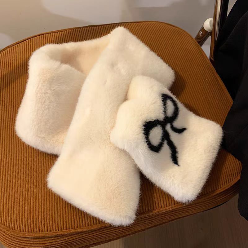 Bufandas mujeres otoño invierno nuevo arco empalmado bufandas de peluche de moda caliente cruzada protección de cuello buñuelo image 1