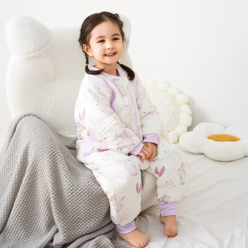 Quilted children's bamboo fiber split-leg sleeping bag autumn thickened baby constant temperature bamboo cotton gauze baby antibacterial pajamas Category A