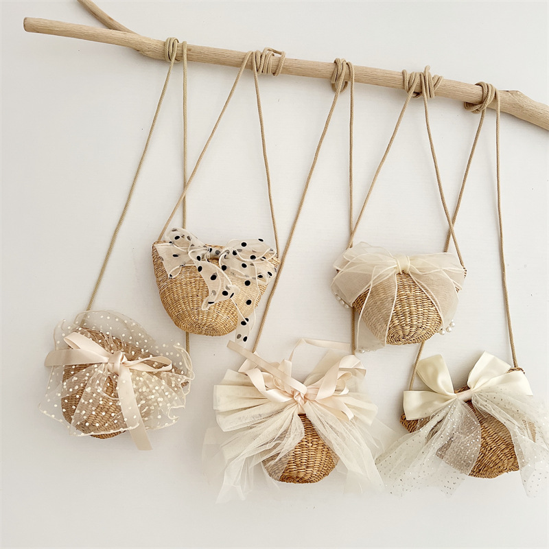 children The single shoulder bag Western style Lace Wave bow children Straw Bag girl baby modelling Inclined shoulder bag
