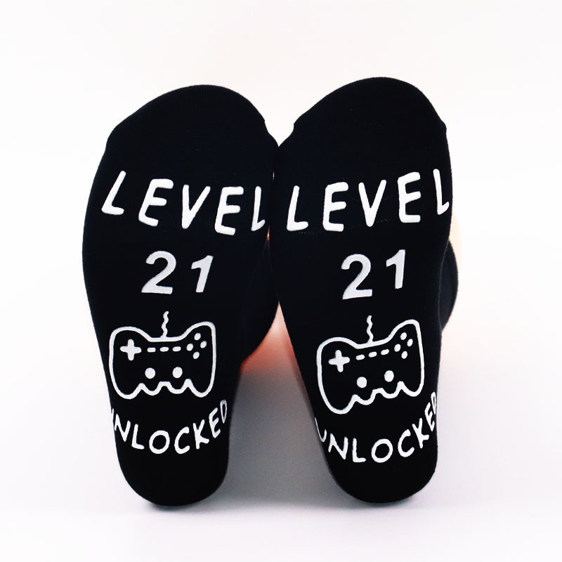 Officiallyateemager Mid-Calf Cotton Socks with Cartoon Letters, Anti-Slip Adhesive Socks, Anti-Slip Sweat-Absorbent Socks