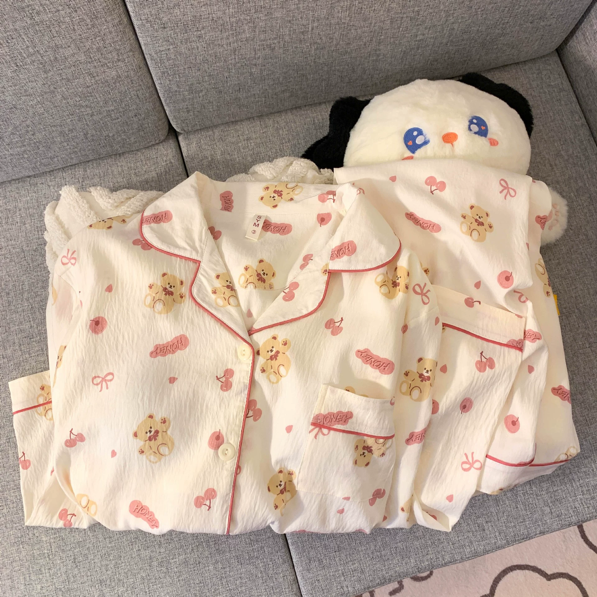 Хлопковая пижама с длинным рукавом, милая пижама, мультяшные штаны, комплект, интернет-знаменитость