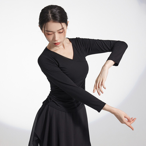 Dance special examination summer practice clothes tops for women adult body black clothes modern classical dance Latin dance
