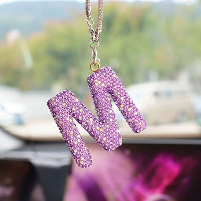 Car hanging, pendant ladies rhinestone car - m-letter-car-pendant-lotus-purple