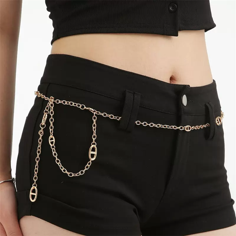 跨境高级感猪鼻孔夏季甜酷金属腰链女 时尚百搭衬衣ins风身体链