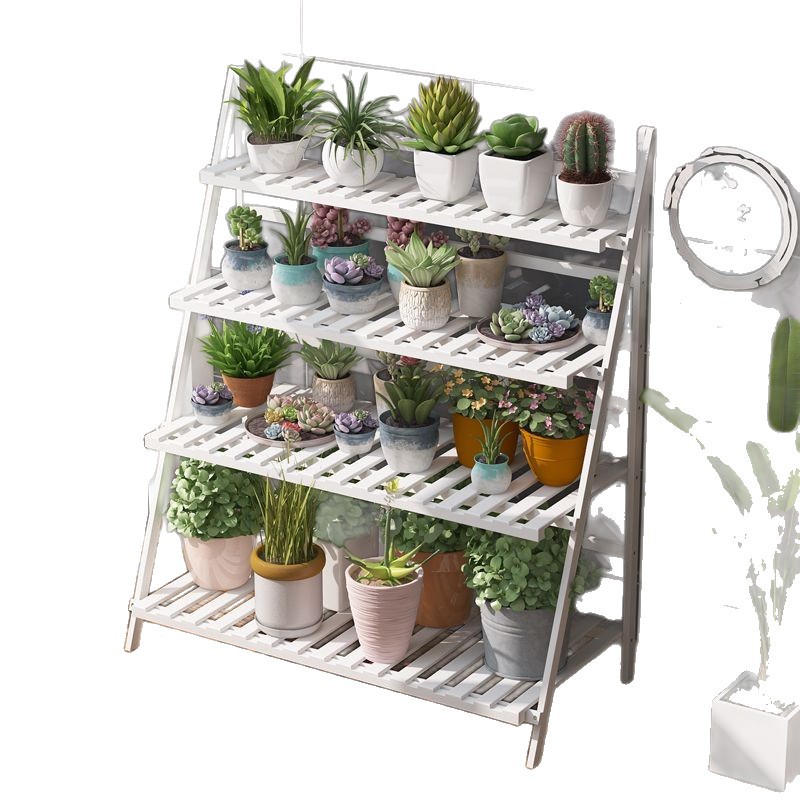 Estantes de flores no de madera maciza aterrizan en interiores, bambú de bambú plegado balcón de varias capas, Sala de estar, estantes de macetas de flores de carne, estantes de plantas especiales
