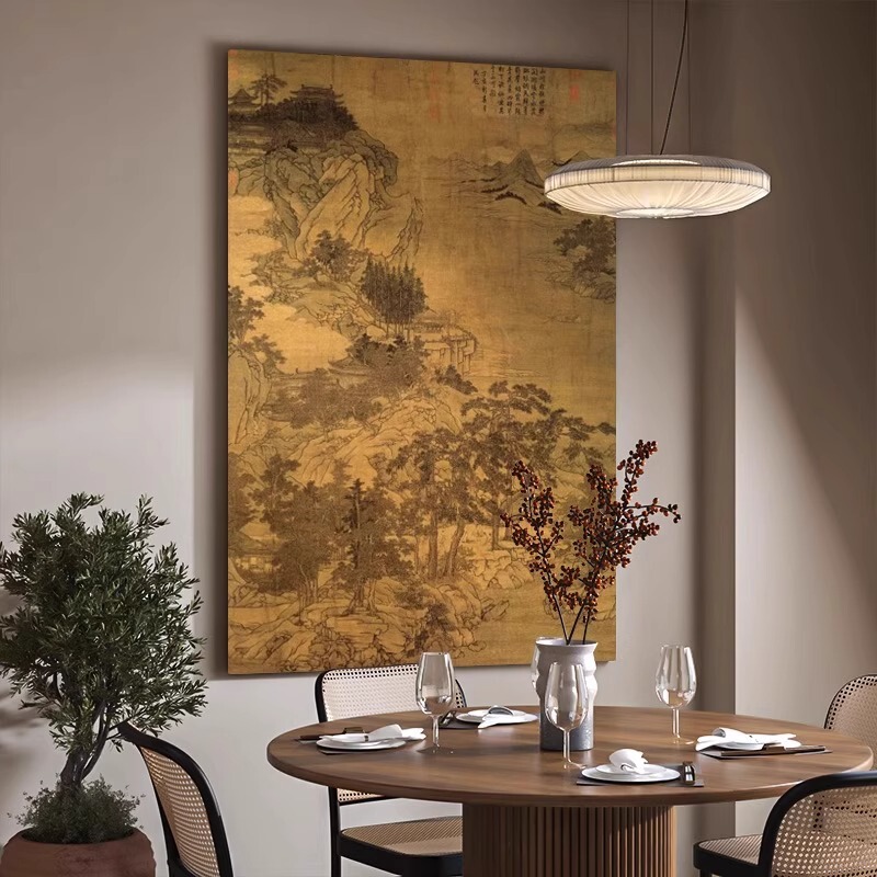 宋代美学新中式山水风景装饰画民宿酒店餐厅背景墙国画客厅挂画|undefined