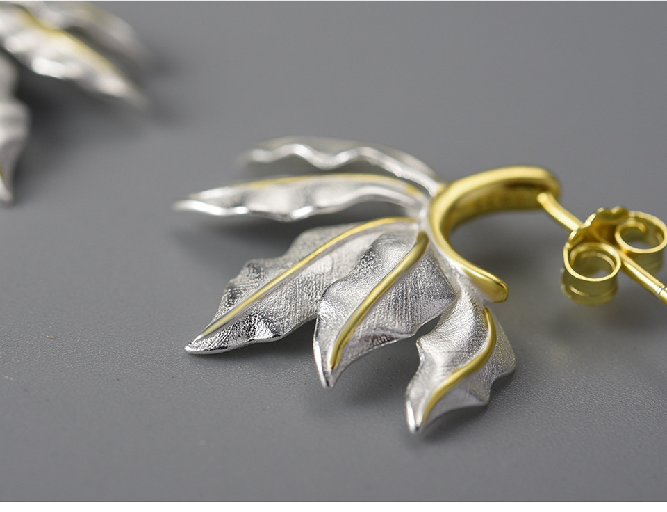 1 Pair Elegant Pastoral Leaf Plating Sterling Silver Earrings display picture 6