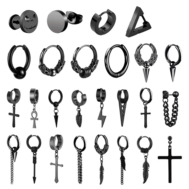 Чёрные серёжки из нержавеющей стали, цепь, подвеска, Aliexpress