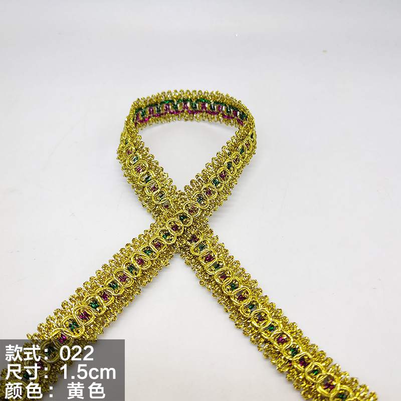 Colorido encaje de oro y plata perlas de triángulo de seda al por mayor de oro y plata cebolla diente borde DIY rendimiento accesorios de ropa estilo étnico cinta