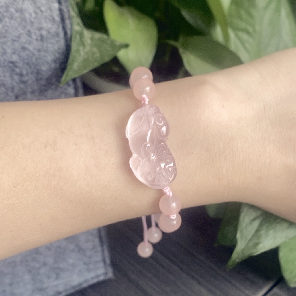 Natural Obsidian Rose Quartz Fortune Pixiu Bracelet Hand Rope Gold Swallowing Beast Valentine's Day Gift Xiaohongshu_voghion.com