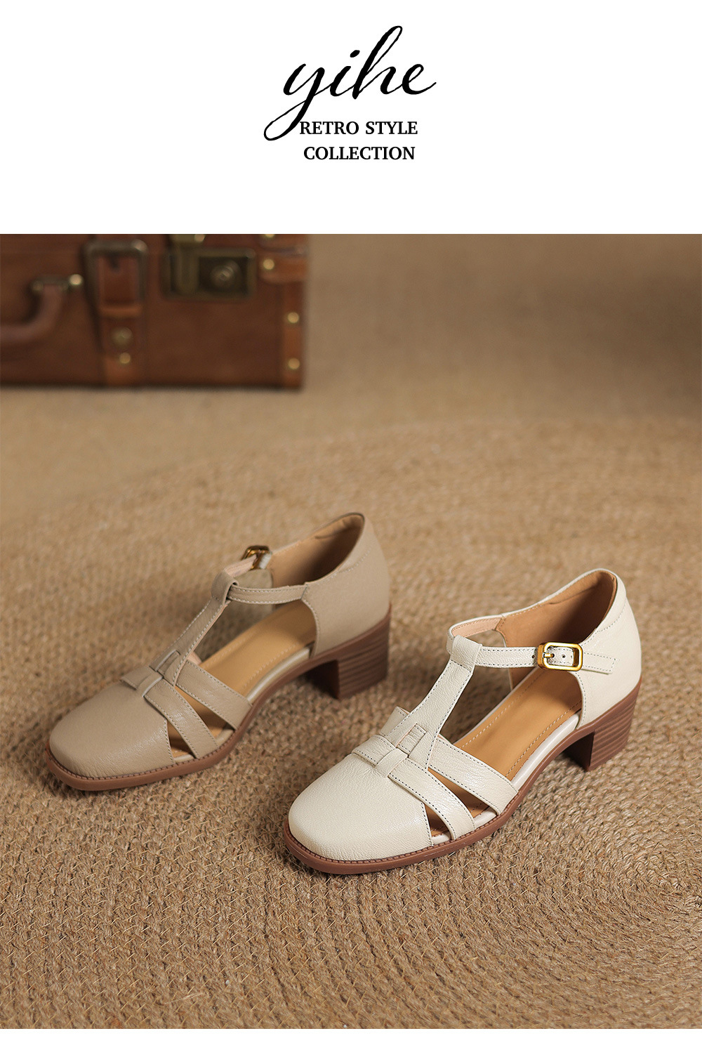 Sandal nữ quai ngang da cừu kiểu La Mã đế dày khoét lỗ dệt — Màu trắng nhạt chi tiết 13