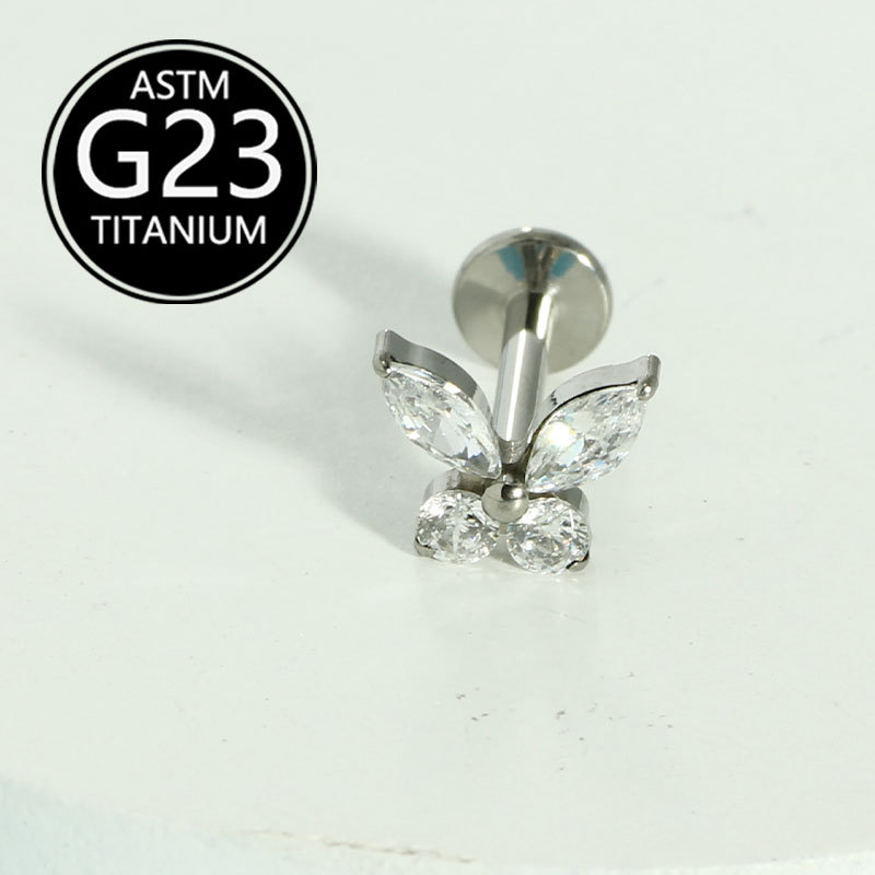 G23 Titanium Butterfly Earrings with Zircon Studs, 6-10mm Lip Piercing Studs, Light Luxury High-End detail image 8