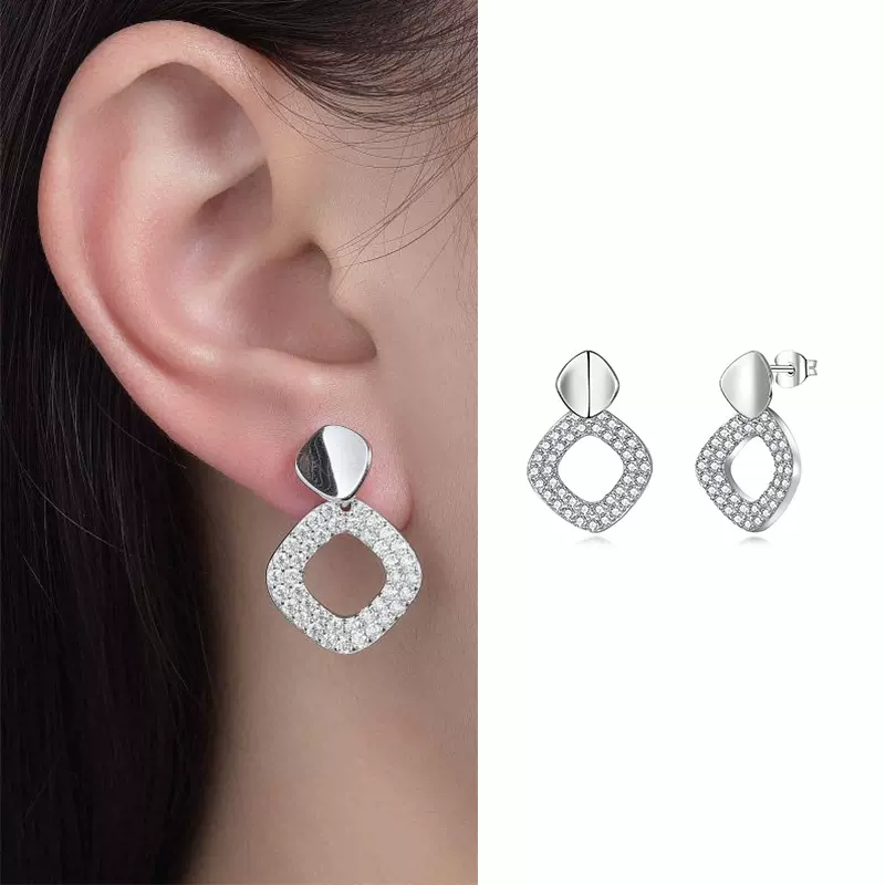 时尚小众冷淡风不规则S925银镀18k金莫桑石耳钉女士金属耳饰夏季