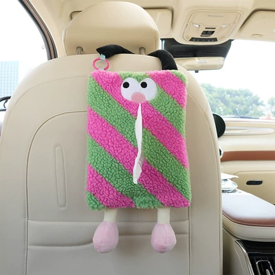 Back Hanging Tissue Box, Dopamine Car tissue box/set - lamb-wool-coarse-striped-tissue-box-red-and-green