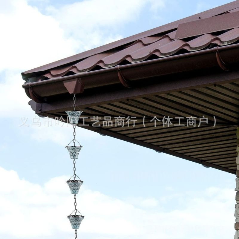 跨境新品雨链 2.8米排水沟落水管分流器户外装饰金属铜格子雨水链|undefined