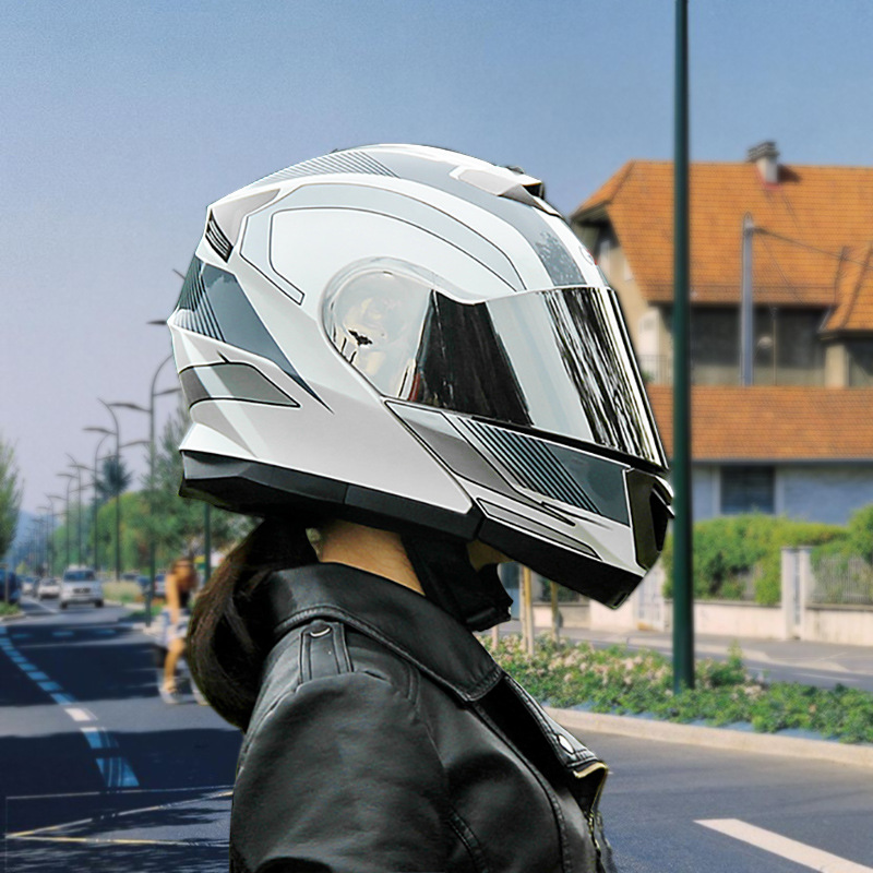 Full Face, Motuoche Motosiklet kaskı (dəbilqə) - white-silver-gray-silver-plated-lens-m