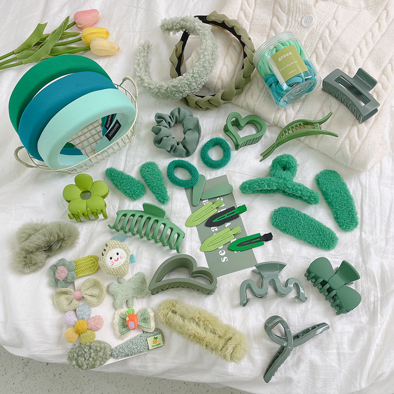 设计感简约独特小众设计亚克力绿色发夹边夹发箍毛绒秋冬新款发饰