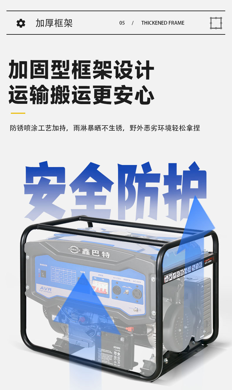 Outdoor household emergency portable 220v/380V single/three-phase 3/5/8kw/10kw gasoline generator
