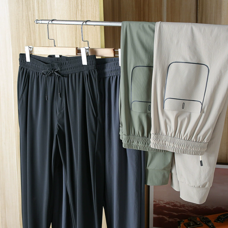 Доступно по цене! Классные брюки с кондиционированием воздуха! Мужские тонкие эластичные быстросохнущие дышащие спортивные повседневные длинные брюки для бега.