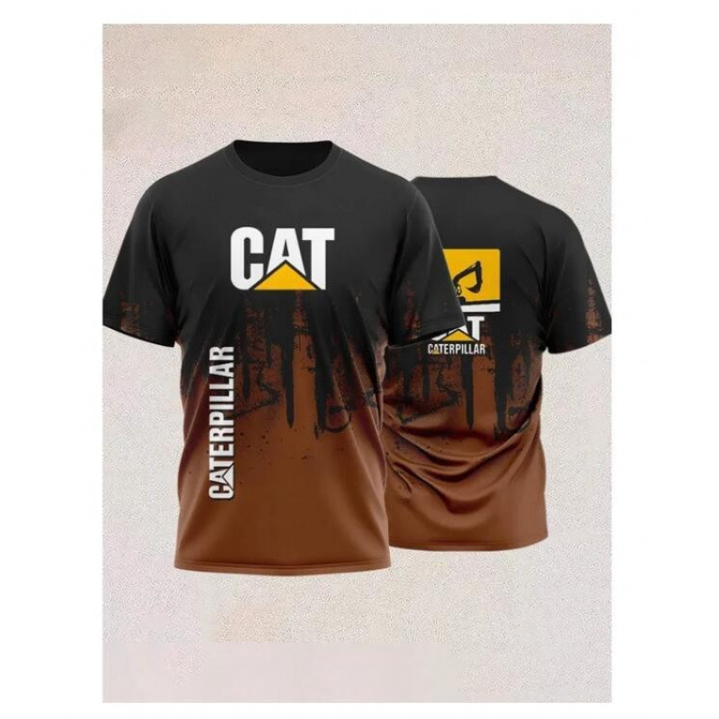 TK人気 CAT掘削機 3D立体インク メンズT アメリカンワークウェア風 通気速乾半袖Tシャツ|undefined
