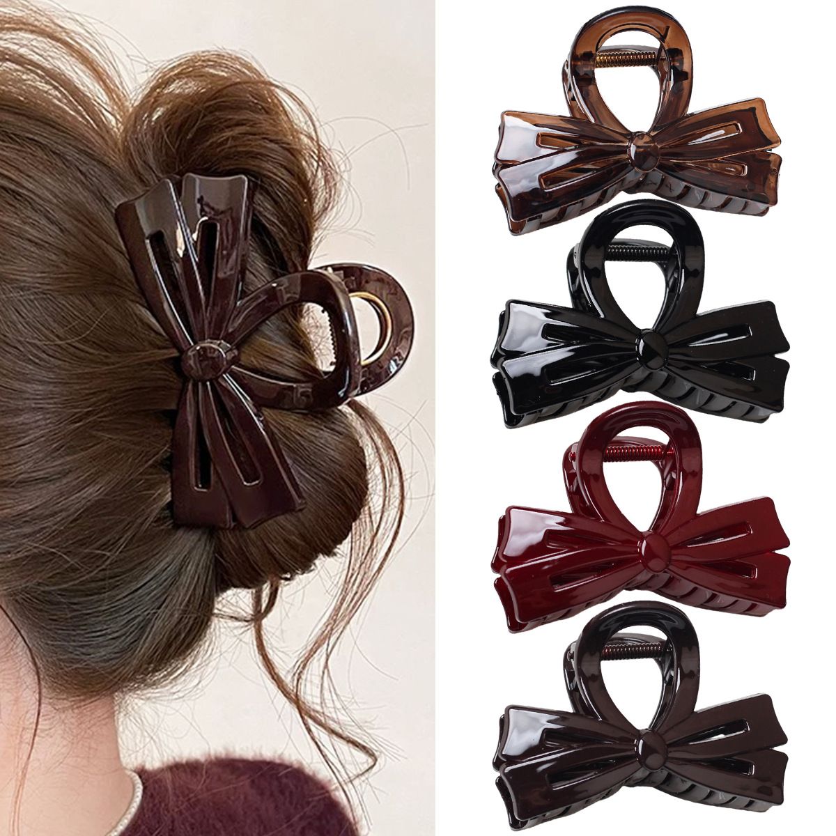 Coreano de alta calidad simple arco de plástico tamaño medio agarrar clip de cabello de cabeza detrás de la moda tiburón clip de cabello accesorios