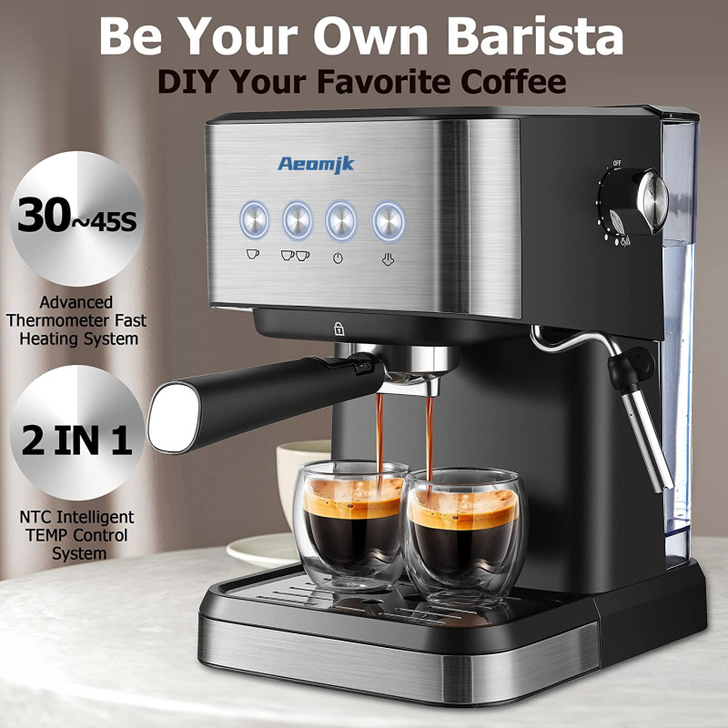 Cross-Border In-Stock Coffee Machine, Italian Style, Us Standard, European Standard, Uk Standard, Australian Standard, Popular Model for Home Use, Touch Control Panel, Steam Milk Frother