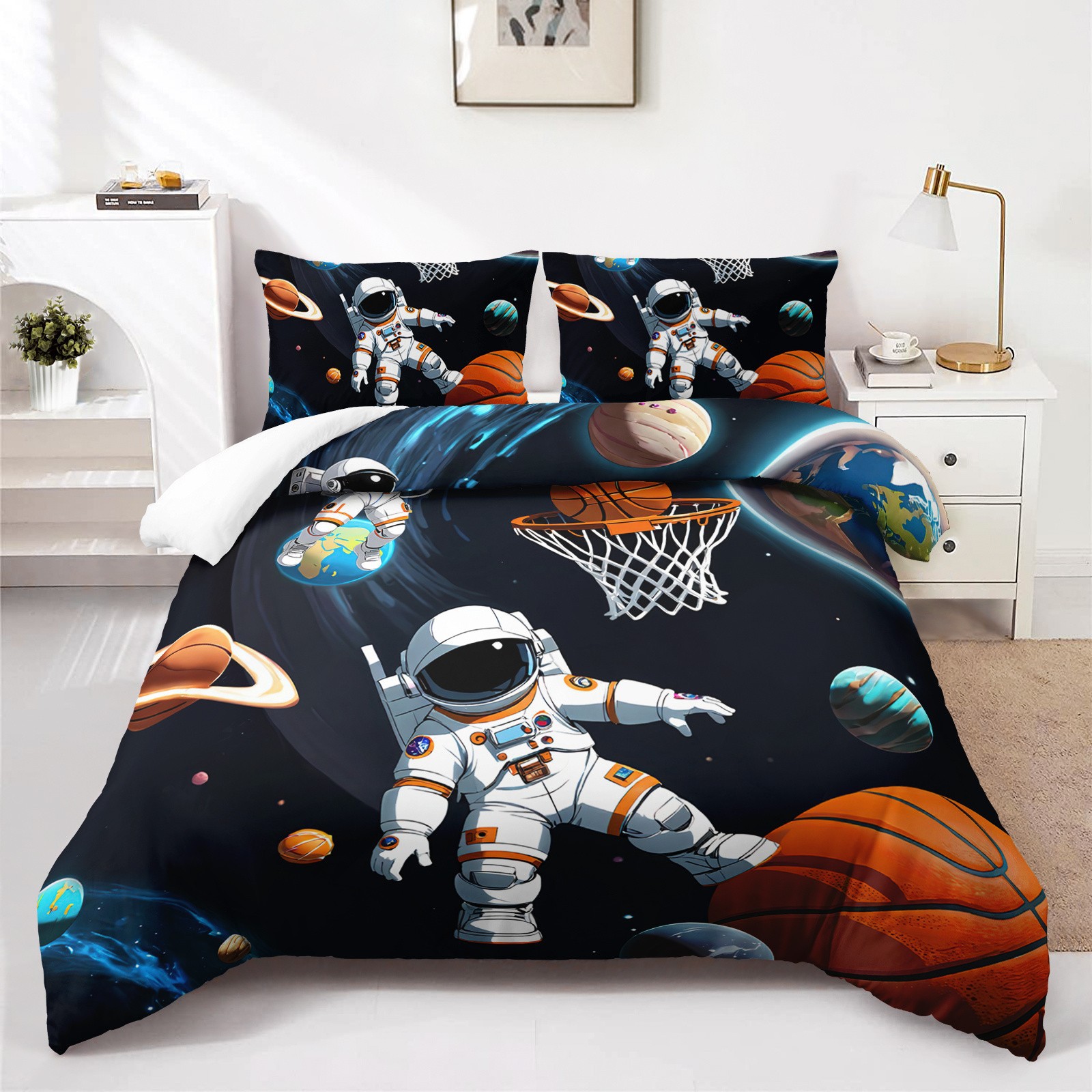 Cartoon Astronaut Digital Printed Edredon Kit Textile Transpirable Transfronterizo Fuente TEMU / JIT