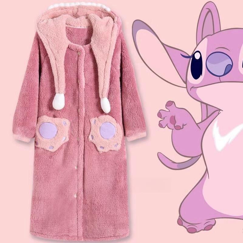 スティッチのカップルのパジャマの女性の秋の冬のサンゴのベルベットの厚いベルベットの男性の冬のバスローブのパジャマの家の服|undefined