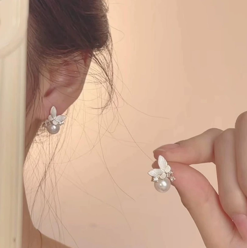 Заушные серьги из жемчуга, мушковая бусинка, серьги без прокола, французский стиль, легкая роскошь, стиль высокого качества