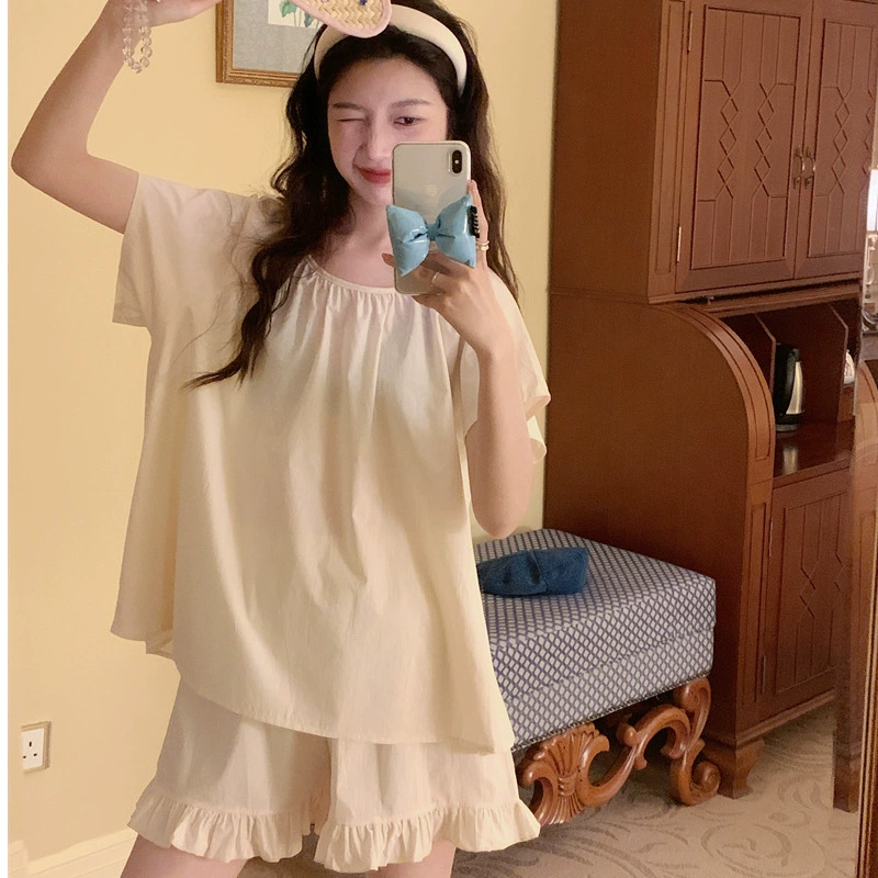 [Tinker Bell] Хлопковые летние кремово-желтые пижамы Cloud, женские летние новые домашние одежды с короткими рукавами и круглым вырезом