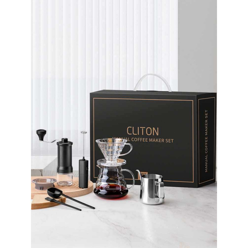Kit de cafetera de lavado de mano molino de mano máquina de café instrumento de molienda manual entrada portátil combinación al aire libre conjunto completo de caja de regalo