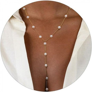 Matching Dress Body Accessories Jewelry Tassel Imitation Pearl Chain Necklace Women's Simple Elegant Deep V Sexy Y-Shaped Neck Chain