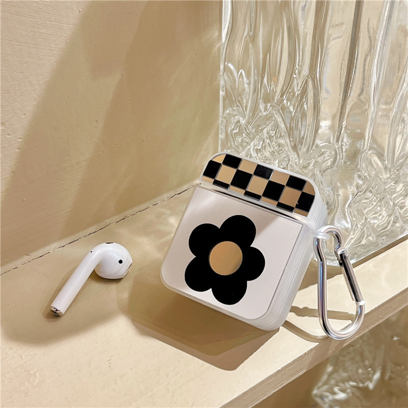 Checkerboard Black Flower Mirror Earphone Protective Shell display picture 2