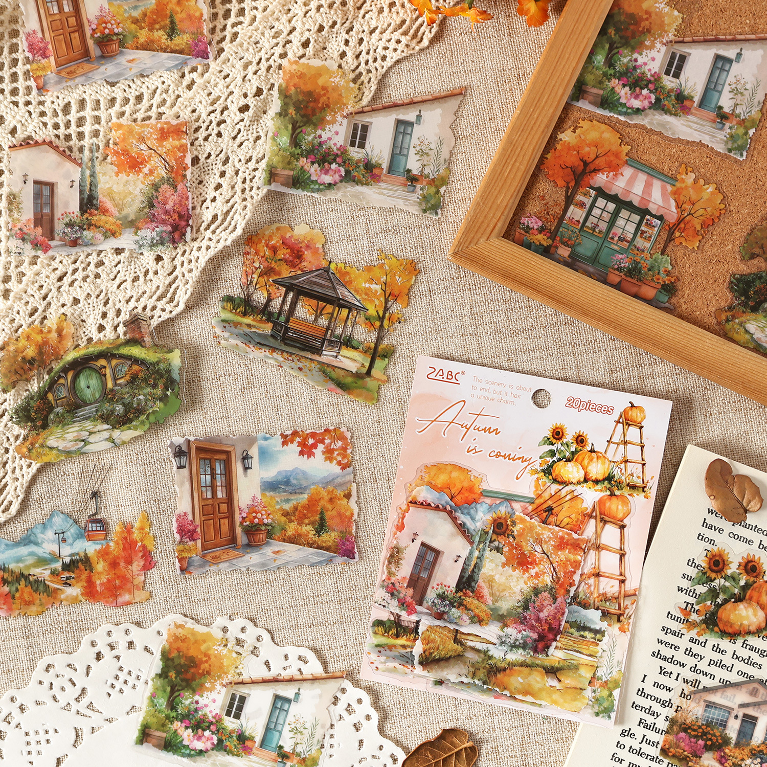 Four Seasons String Song Series Pet Impermeable Four Seasons Theme Scenic Sticker Pack Diy Hand Cart Material de decoración Pegatinas de collage