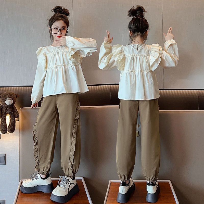 Traje de niña otoño 2024 nuevo estilo estilo estilo occidental niña mediana niño de mediana edad manga larga primavera y otoño encaje casual traje de dos piezas