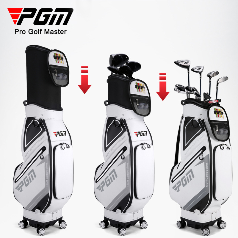 Túi golf PGM bốn bánh đẩy phẳng chống nước, dạng kính thiên văn, ký gửi hàng không — QB098 [đen đỏ], QB098 [màu xám đen]