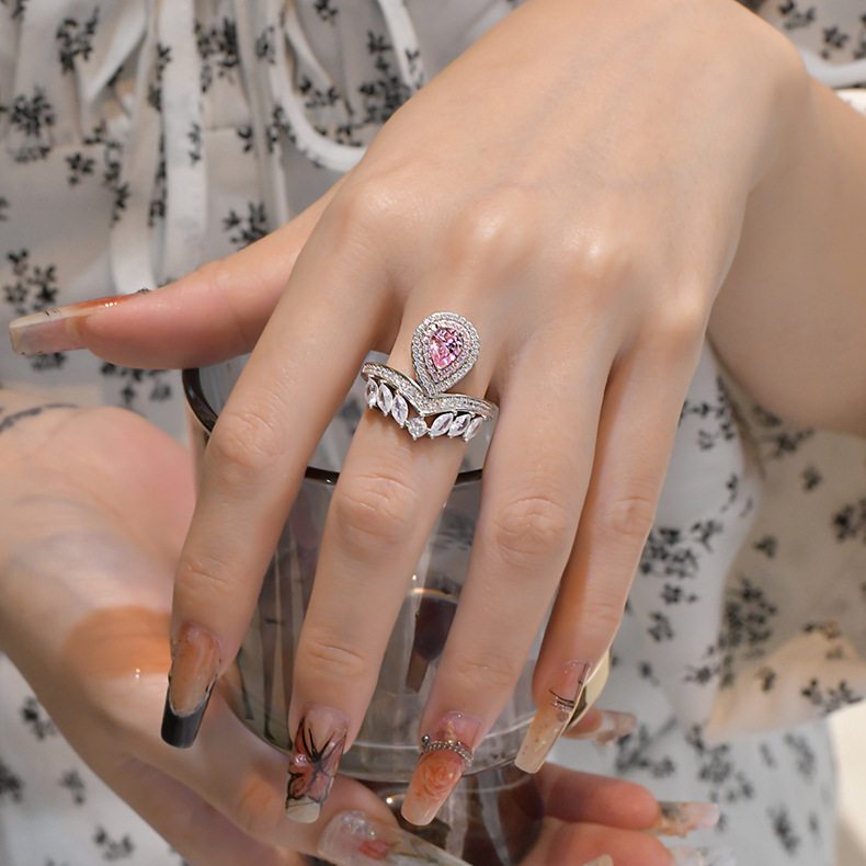 Fashion Water Droplets Sterling Silver Inlay Zircon Rings 1 Piece