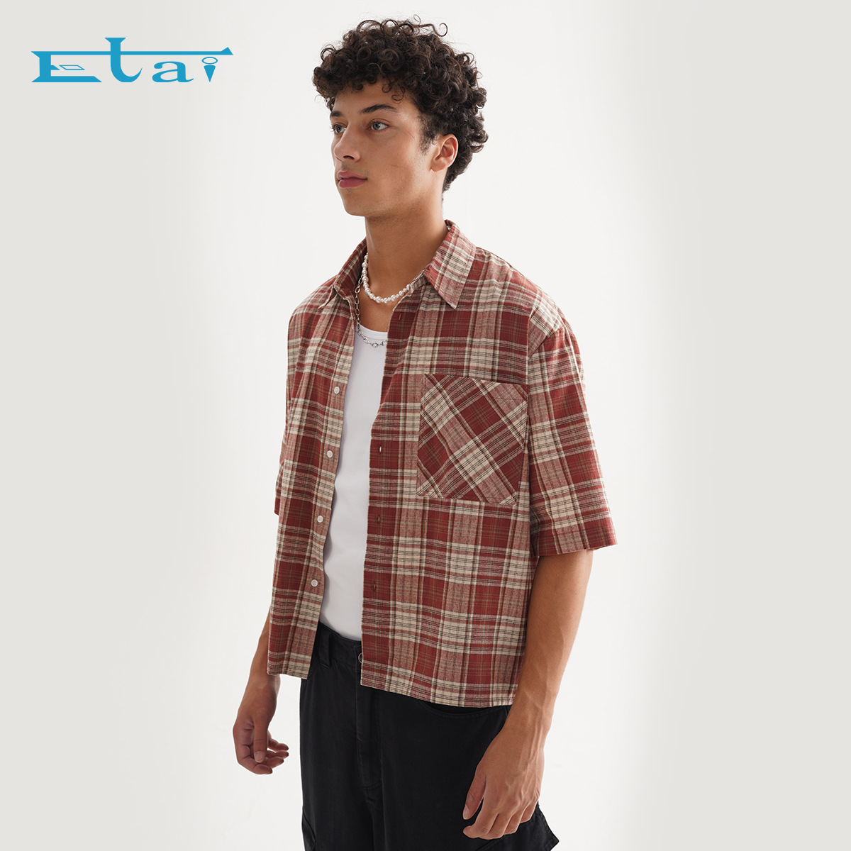 ETAI Hombre| Camisas de alta calidad sueltas populares corta camisa casual de moda cardigan botón camisa de manga corta