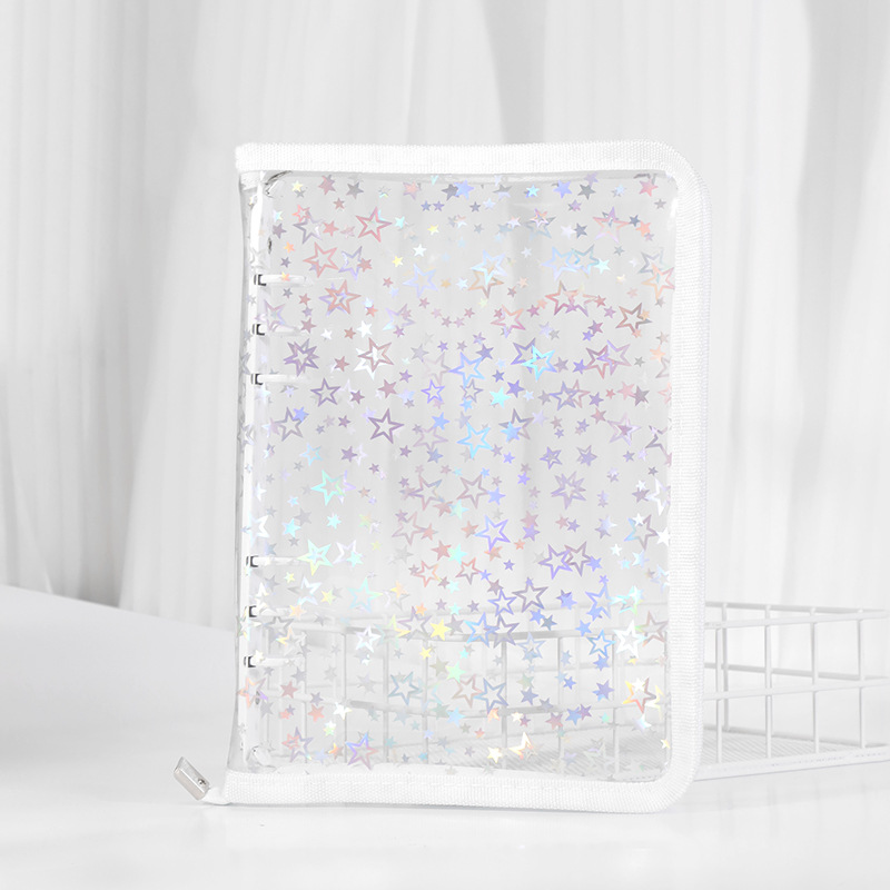 En stock linda bolsa de almacenamiento de celebridades de internet libro de hojas sueltas de seis agujeros ins estilo star-chasing a5a6 cremallera transparente libro de mano shell