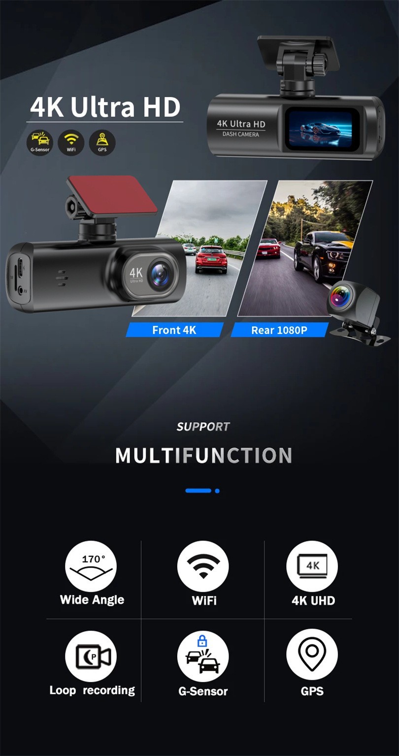 Cross-border bestseller 4K dashcam, high-definition front and rear dual recording, WiFi mobile phone connectivity, V22C dual-lens car camera