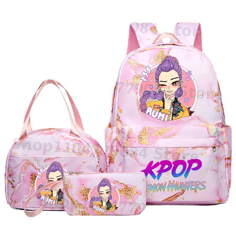 KPOP猎魔女团双肩背包午餐袋铅笔盒套装学生动漫时尚书包笔盒便当|undefined