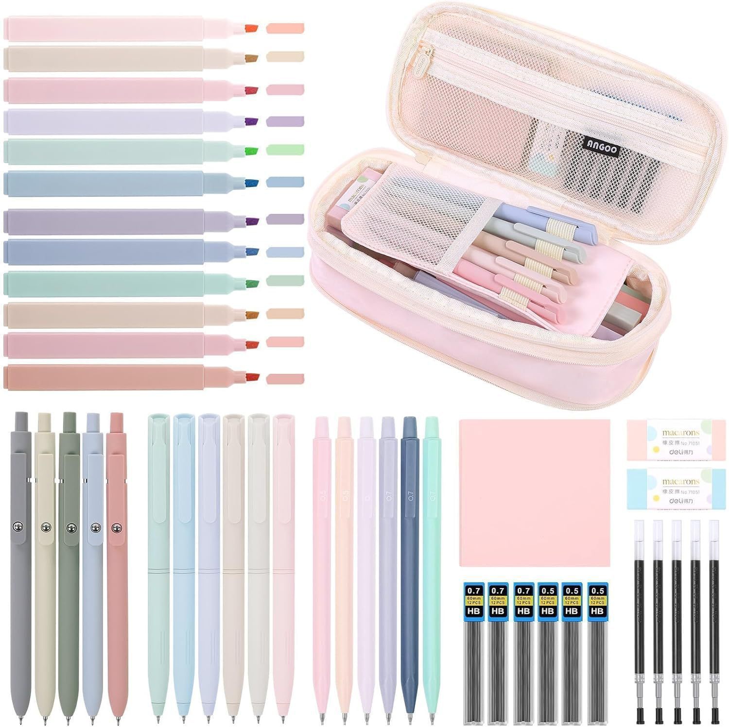 (Cross-border trading), (Wholesale), rollerball pen for students, teaching stationery, school set, capacious pencil case, wide color palette